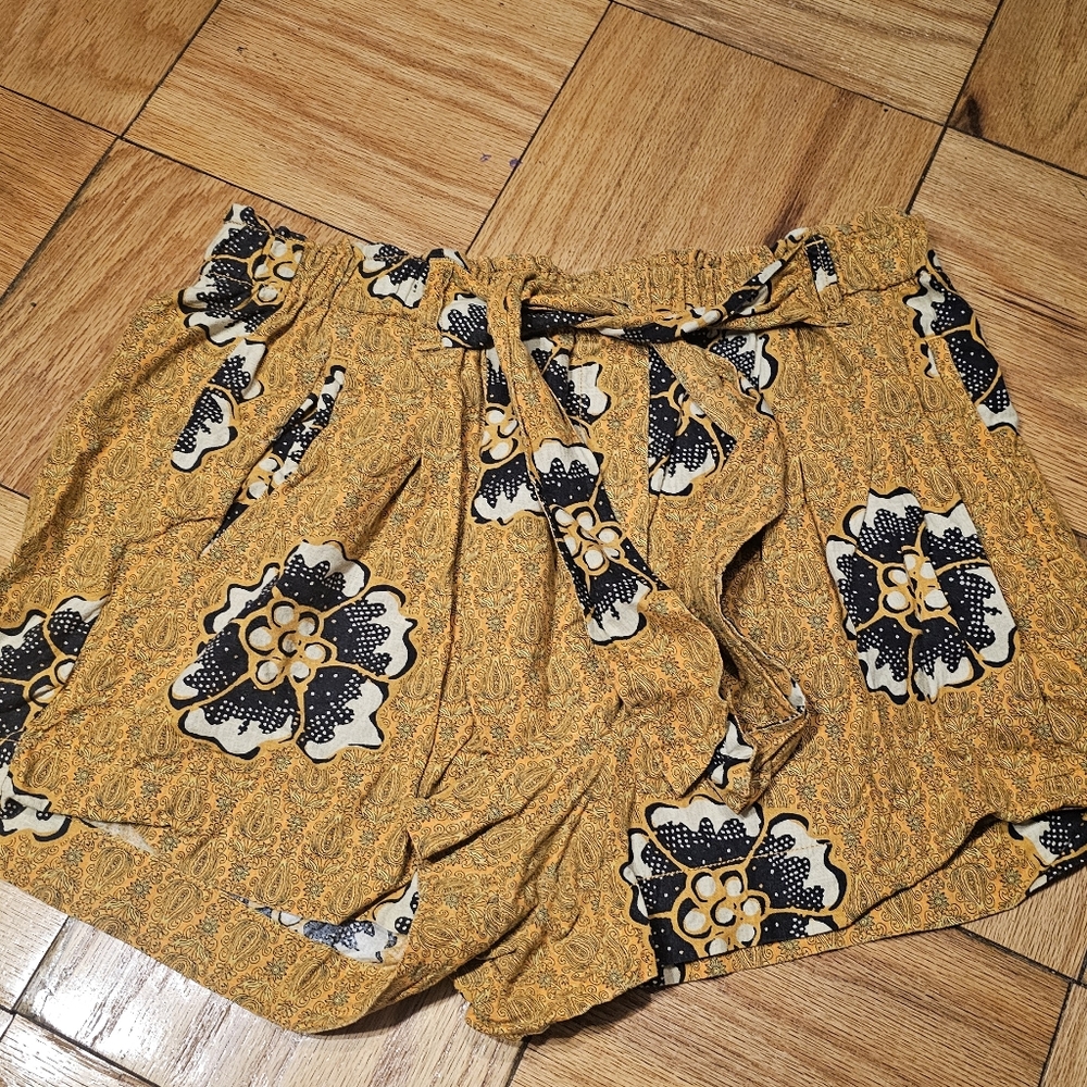 Anthropologie Mustard and Black Floral Shorts